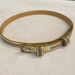 Etcetera Vintage Gold Metallic Leather Skinny Statement Belt Zipper Detail XS